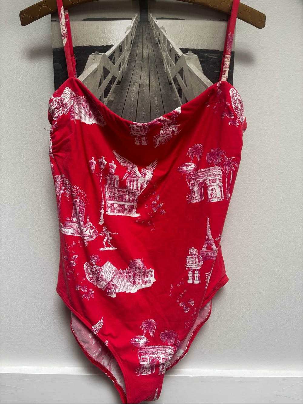 VTG Manuel Canovas one-piece swimsuit iconic Paris landmarks,size 14!16
